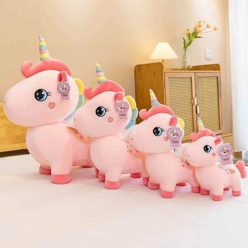 Gấu bông kì lân Unicorn thêu hoa màu hồng dễ thương cho bé kích thước 30-40-50-70cm