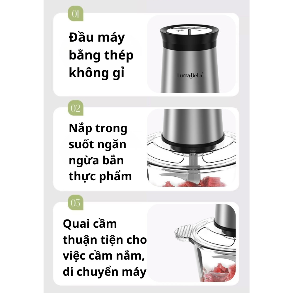 Máy xay thịt đa năng Lumabella LB-56011 công suất 800W, 4 lưỡi dao dễ dàng xay nhuyễn mọi thực phẩm - BẢO HÀNH 12 THÁNG - DELIYA - HÀNG CHÍNH HÃNG
