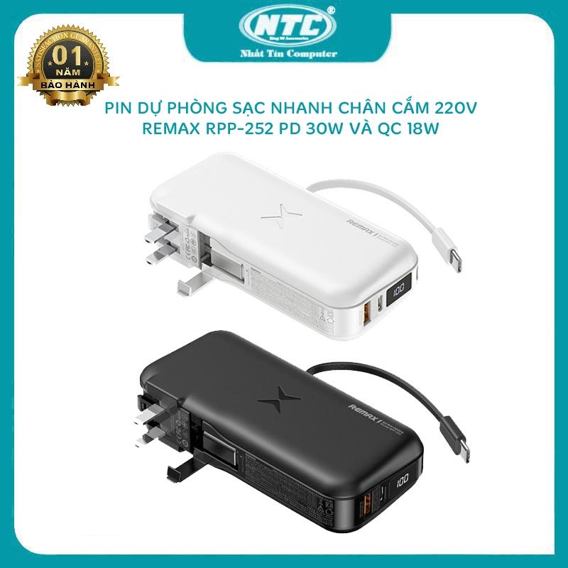 Pin dự phòng sạc siêu nhanh Remax RPP-252 dung lượng 9600mAh QC 18W và PD 30W - 2 cổng sạc tích hợp và chân nguồn 220V - Hàng Chính Hãng