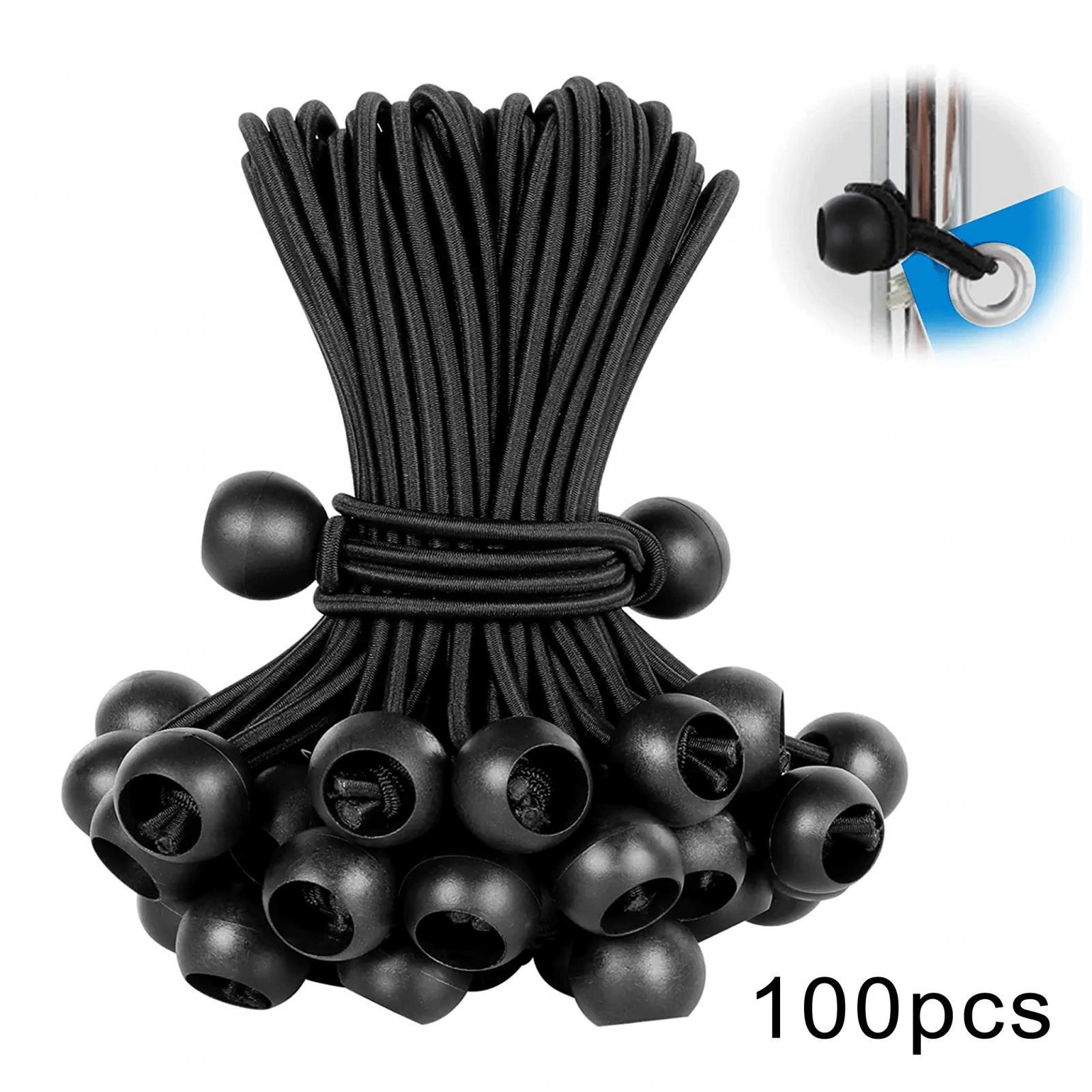 100 Pieces 15cm Ball Bungee Cords Rope Stretchable Black for Cargo Camping
