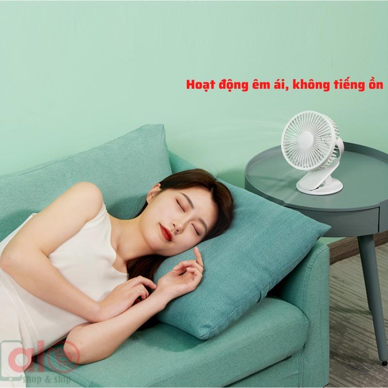 Quạt Kẹp Bàn Xe Đẩy Tích Điện Mini Cho Bé Cầm Tay Để Bàn Treo Tường Pin Siêu Bền 8h