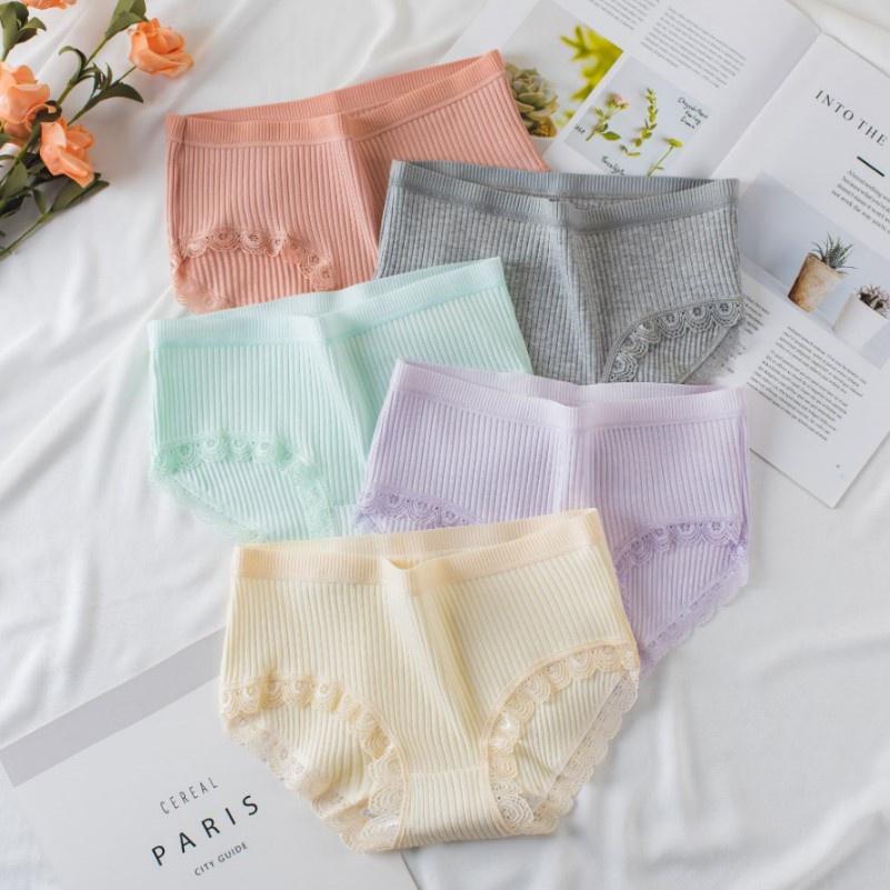 Quần lót nữ cotton gân tăm viền ren điệu đà sexy QLN03