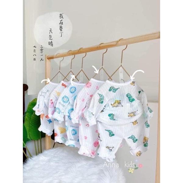 BỘ COTTON GIẤY DÀI TAY CÚC CÀI VAI CHO BÉ TRAI/ BÉ GÁI