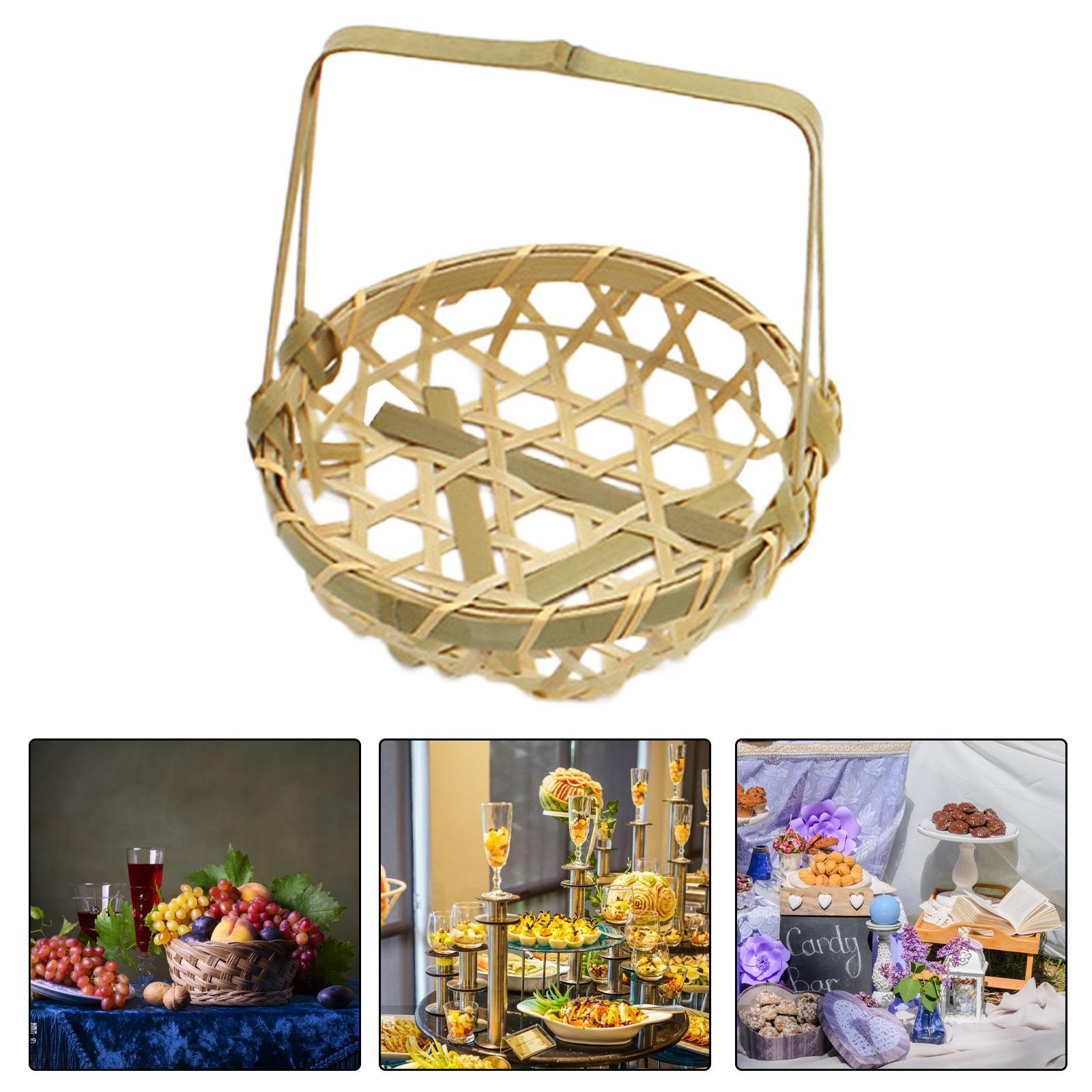 Woven Basket Bamboo Basket Flower Storage Basket Handwoven Flower Holder Decor Farmhouse Basket Storage Basket for Home Bedroom Party Picnic