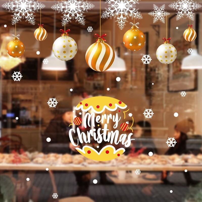 Decal trang trí Noel Hít Tĩnh Điện - Rèm trái châu lớn kèm chữ cao cấp