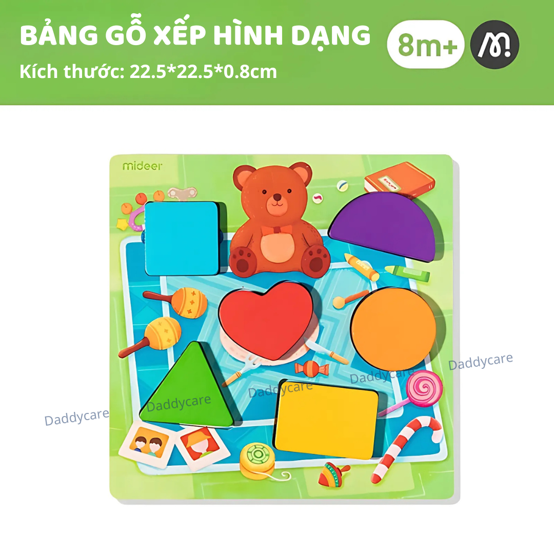 Bảng gỗ ghép hình cho bé học chữ cái và chữ số, đồ vật và thức ăn Mideer wooden peg puzzles