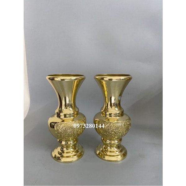 Combo 2 Lọ hoa Bông Cúc bằng đồng cao 30cm màu vàng sáng bóng