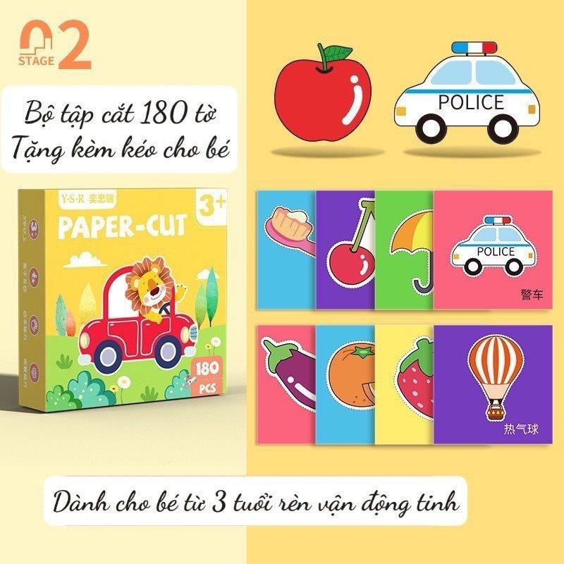 Bộ cắt giấy thủ công PAPER CUT 180 tờ tặng kèm kéo giúp bé rèn luyện tính kiên trì và khéo léo