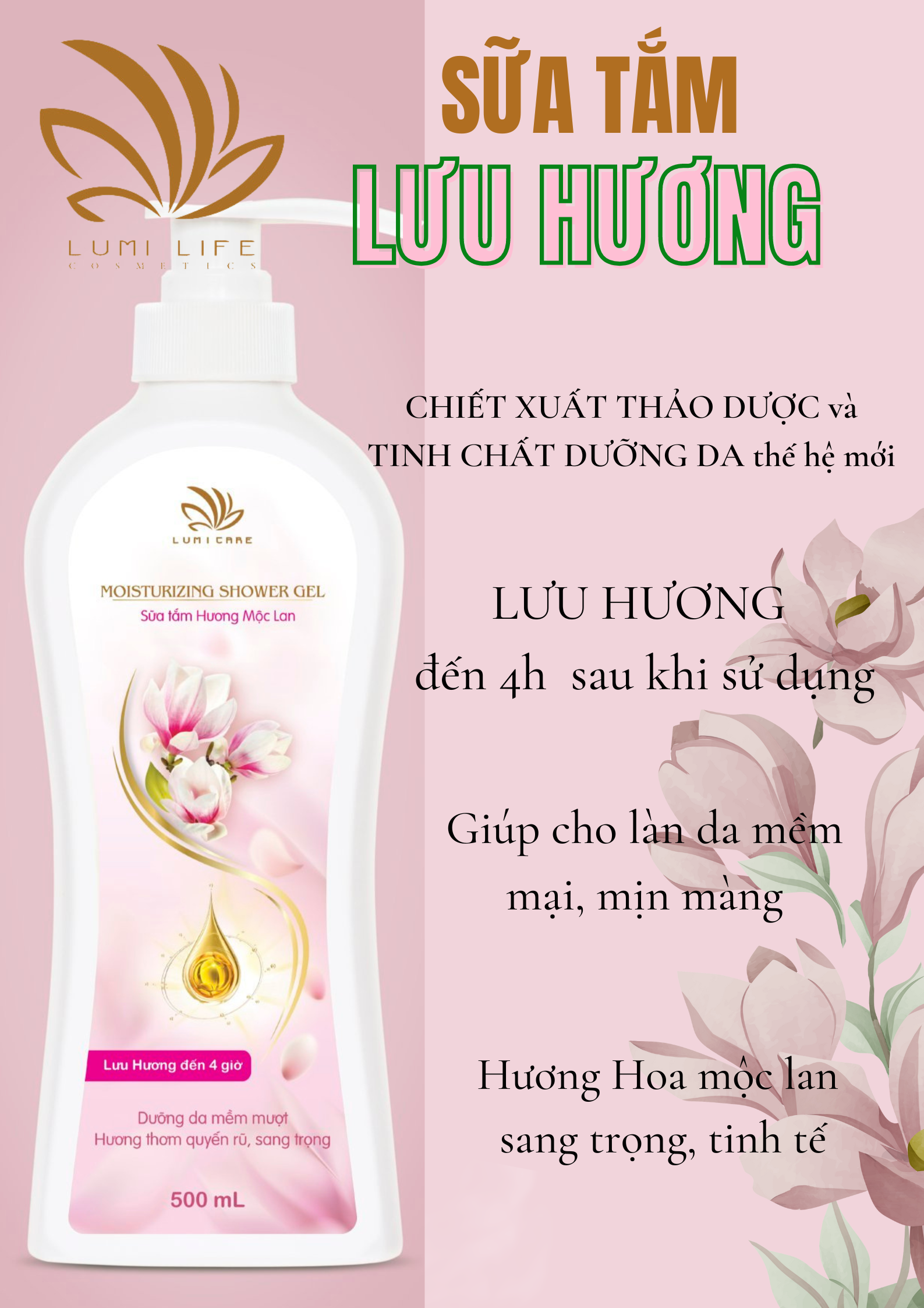 Sữa Tắm Hương Mộc Lan Chiết Xuất Thảo Dược Tinh Chất Thế Hệ Mới Mịn Màng Sang Trọng Tốt Cho Làn Da Lưu Hương Tới 4 Giờ