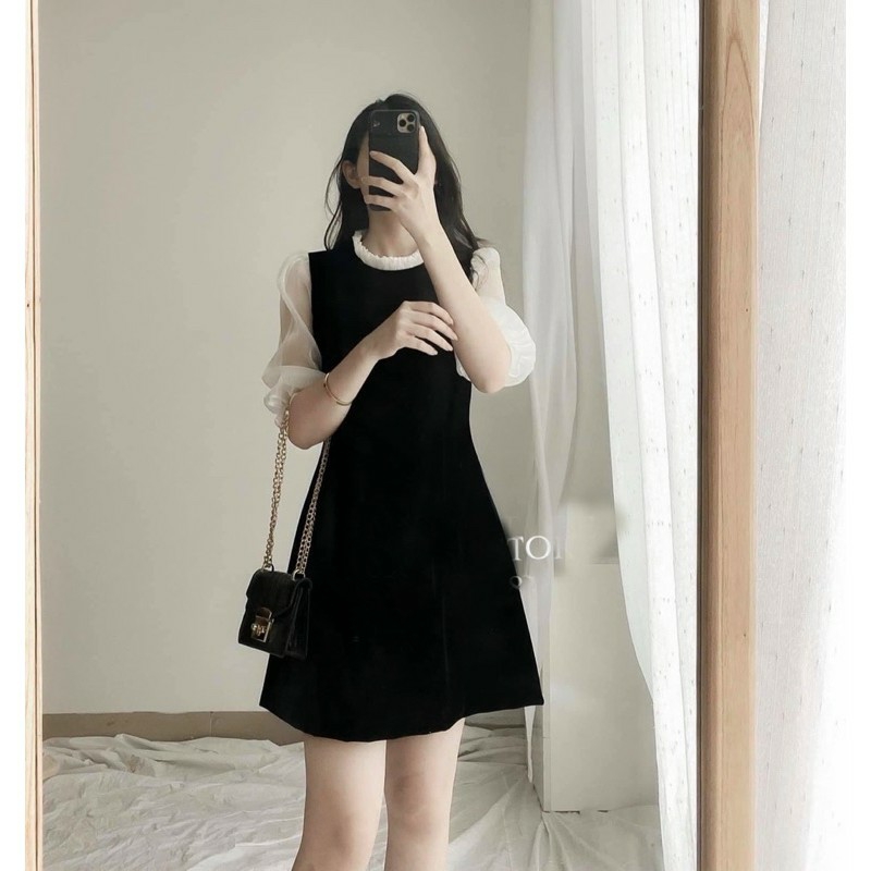 Váy suông nữ , đầm suông tay lỡ phối xoan dáng xoè khoá sau chất umi