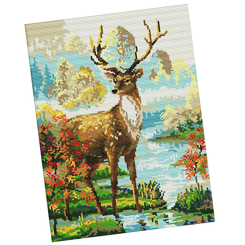 Animal Stag Stamped Cross Stitch Kit for Beginners Adults Kids 14CT 29x36cm