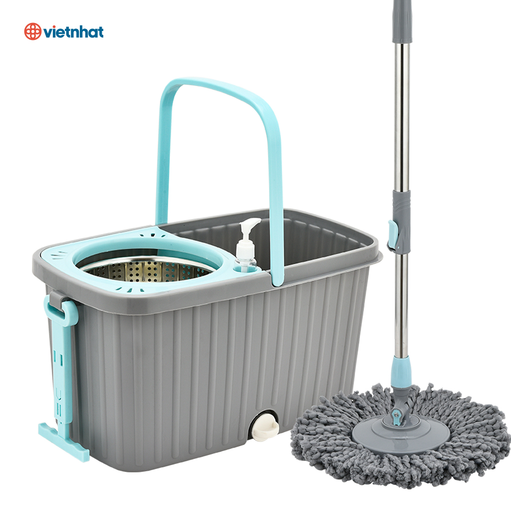 Bộ lau nhà tay kéo xoay 360 độ, Bộ lau nhà thông minh tự vắt Việt Nhật tặng kèm bông lau - Hàng Việt Nam