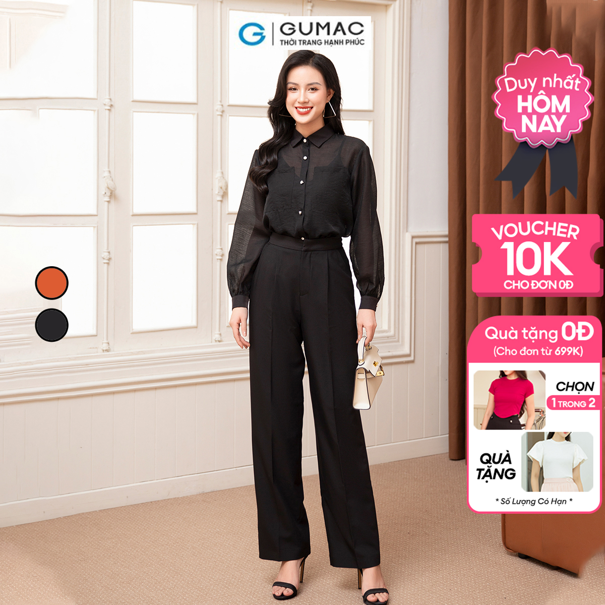 Quần ống suông xếp ly thời trang GUMAC QD10016