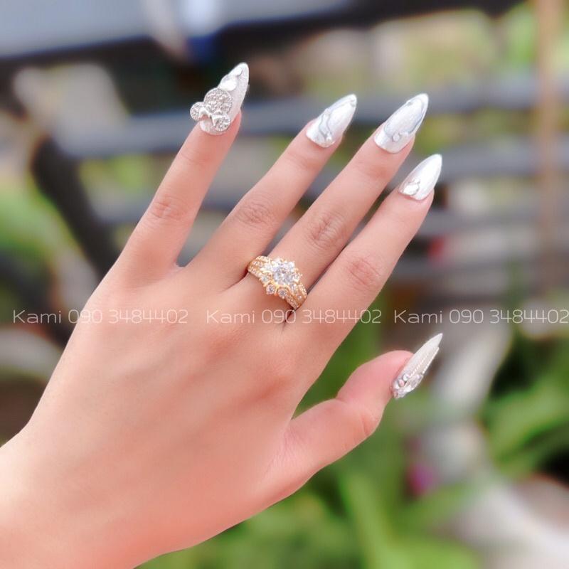 Nhẫn đồng non gắn hột lớn cam kết không đen Kami