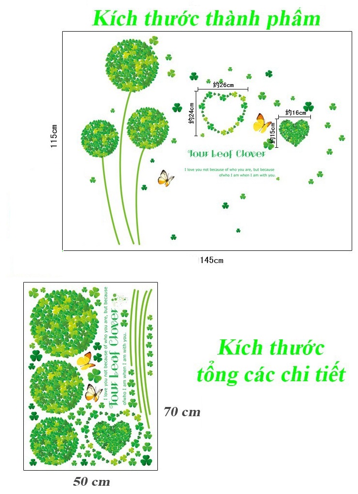 Decal dán tường combo cỏ xanh thiên nhiên tươi mát