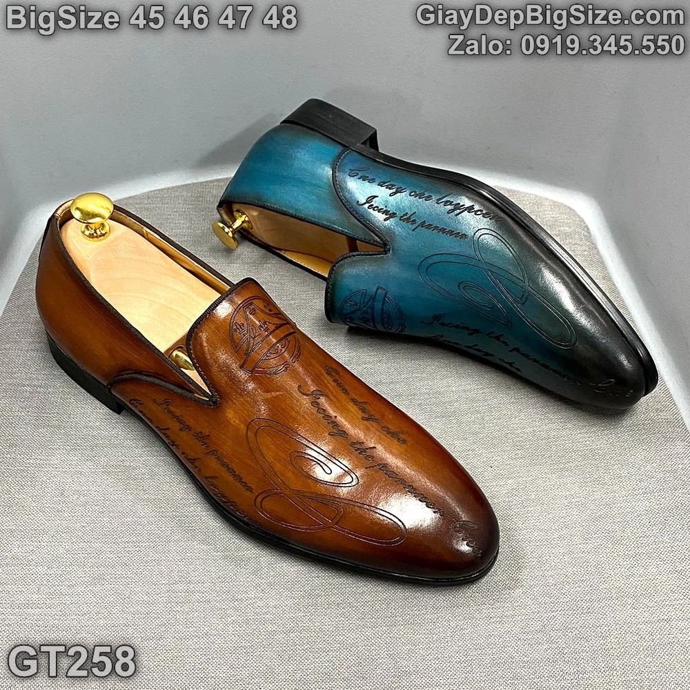 Giày lười da đóng thủ công, giày tây công sở cỡ lớn 45 46 47 48 cho nam chân to. Big size handmade loafers for wide feet