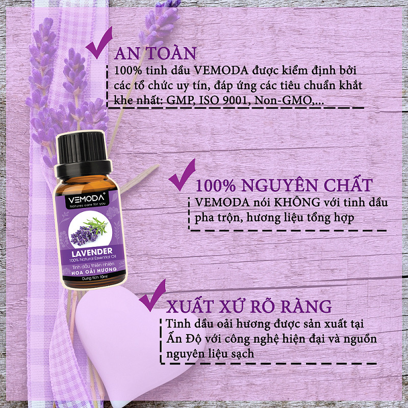 Tinh dầu Oải hương nguyên chất cao cấp Vemoda 10ML giúp thư giãn, chống lại quá trình oxy hóa, cải thiện tâm trạng, làm đẹp