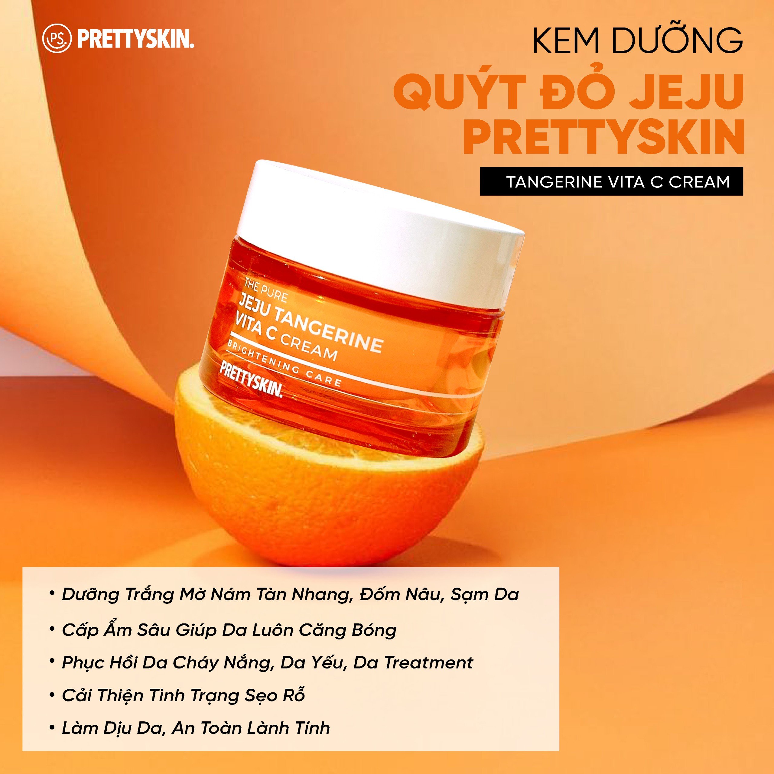 Kem Dưỡng Sáng Da, Phục Hồi Cấp Ẩm Vitamin C Pretty Skin 52ml The Pure Jeju Tangerine Vita C