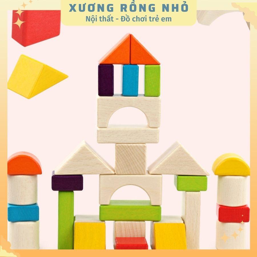Bộ xếp hình khối bằng gỗ 30 chi tiết đơn giản nhiều màu sắc