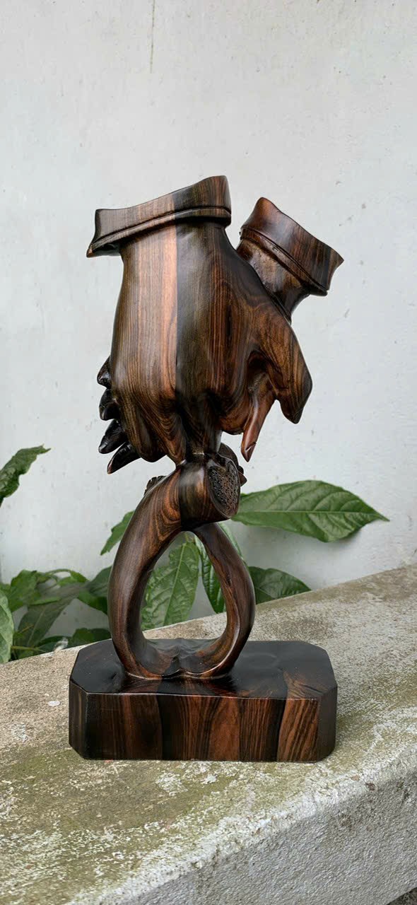Cặp tượng phu thê viên mãn bằng gỗ mun hoa cực đẹp kt cao 30×16×6cm