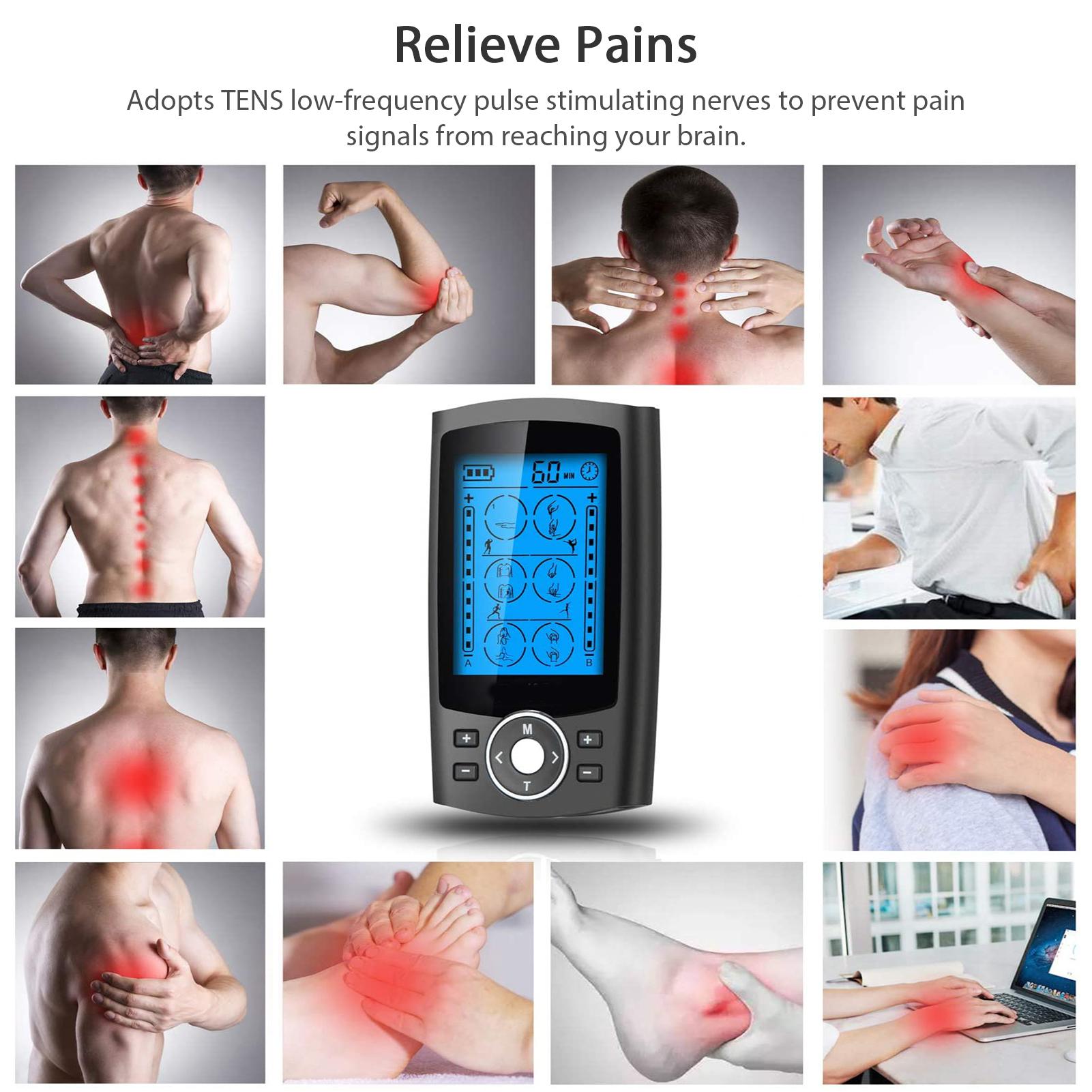 24 Mode Home USB Digital Meridian Massager TENS Dual Channel Pulse Massager 12 Patch with Palm Stick Elliptical Stick