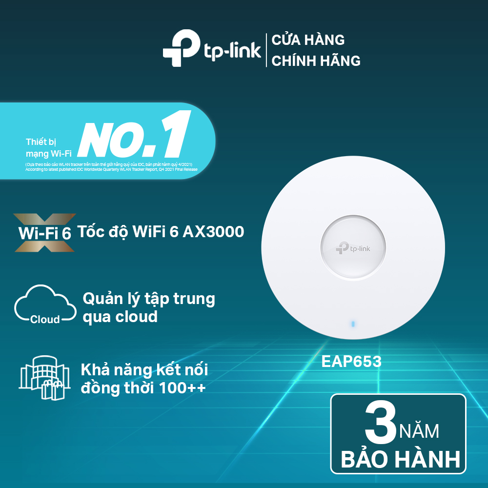 Bộ Access Point Wifi Gắn Trần TP-Link EAP653 Băng Tần Kép AX3000 - Hàng Chính Hãng