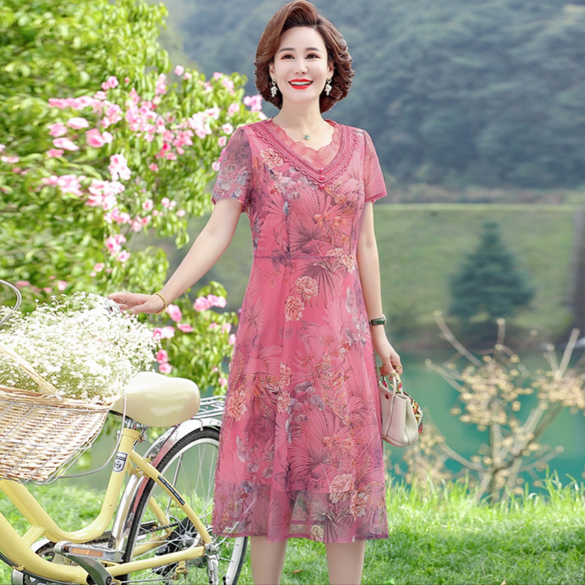 Đầm trung niên voan cao cấp