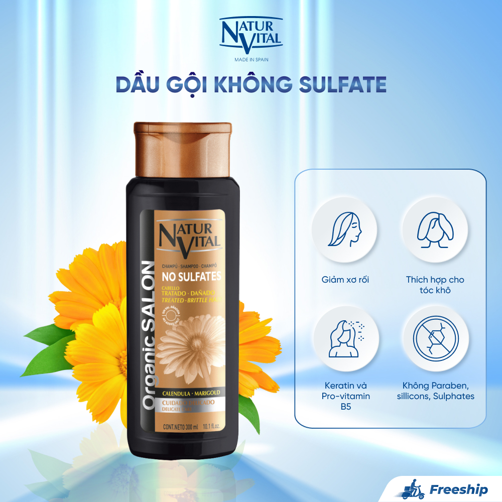 Dầu Gội NaturVital No Sulfates Delicate Care Nuôi Dưỡng Chuyên Sâu Tóc Hư Tổn & Nhuộm Luôn Bóng Mượt, Giảm Thiểu Xơ Rối