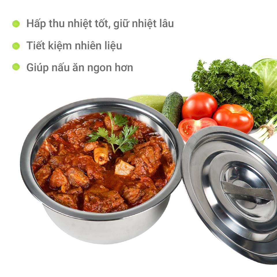 Bộ Tô inox 3 cái size 14/18/22cm trộn gỏi, đựng thức ăn có nắp đậy an toàn, dùng hâm thức ăn được trên bếp từ và các bếp khác với tô size lớn