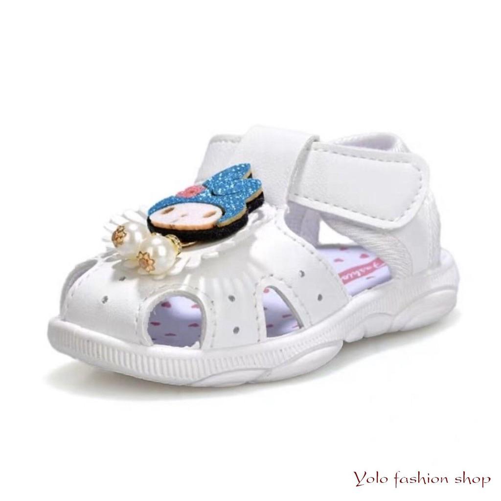 SN4_Giày sandal tập đi cho bé gái đế gấu có kèn hình cô tiên dễ thương - Hàng QC cao cấp