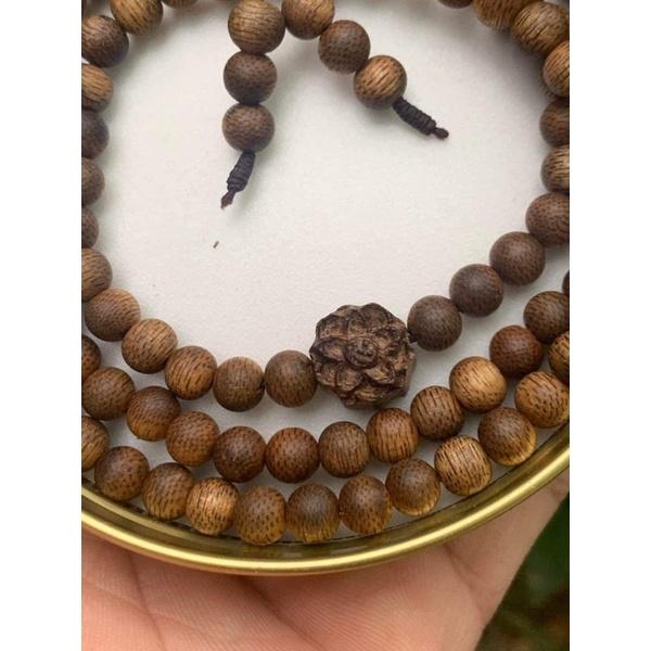 Chuỗi vòng trầm hương 108 hạt mix charm hoa sen chuẩn núi Quảng Nam