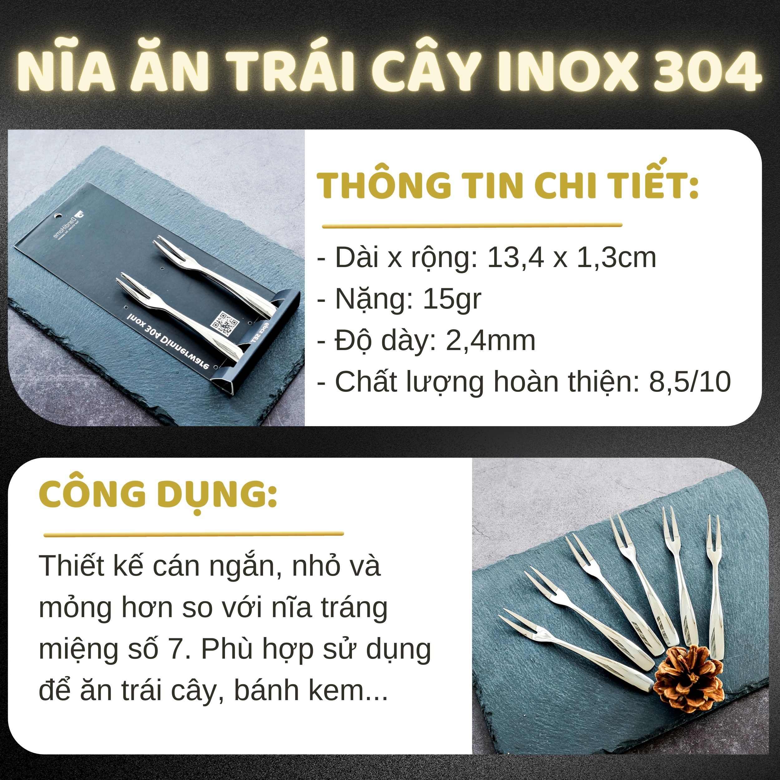 Bộ 6 nĩa inox 304 DandiHome 2020 cao cấp, sang trọng, tinh tế