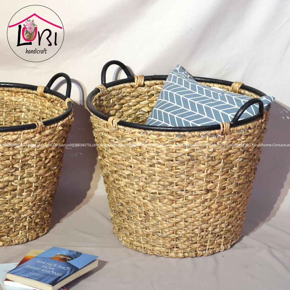 Sọt đựng đồ đan lục bình siêu bự miệng sắt giả cổ - sang trọng