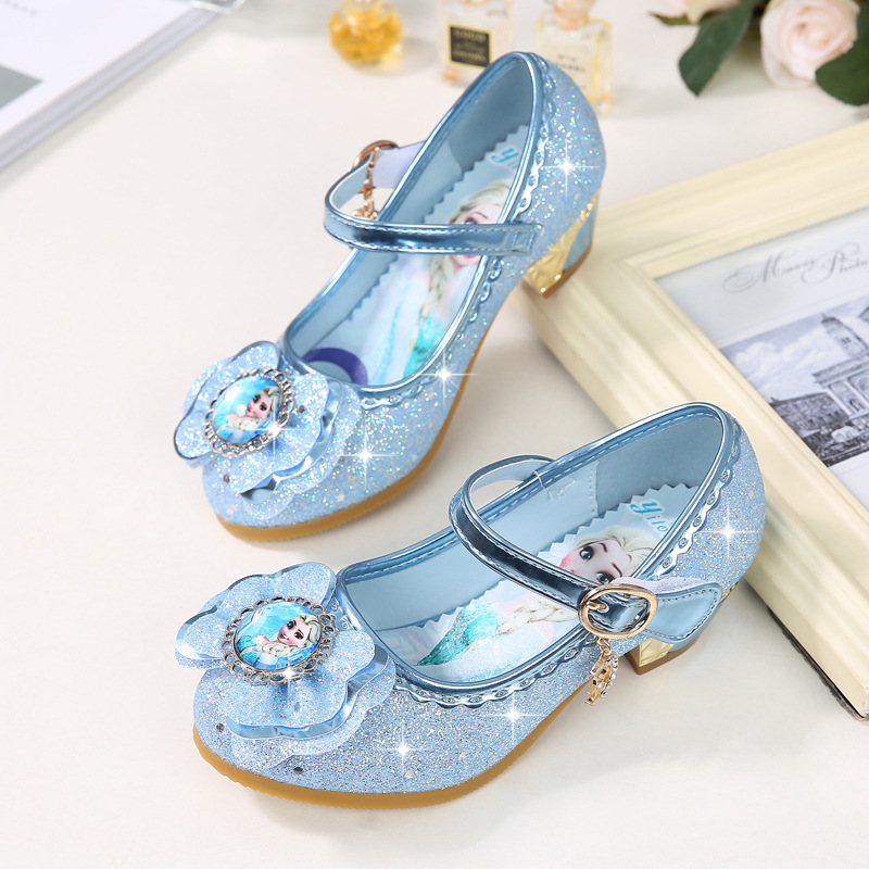 Giày cao gót Elsa cao 3cm : Đế cao su mềm, da PU đính kim tuyến lung linh