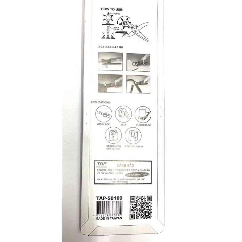 Kềm bấm lỗ 2-2.5-3-3.5-4-4.5mm Kìm chuyên bấm lỗ trên vải, jean, bao nilong, vật liệu da thật Hãng TOP