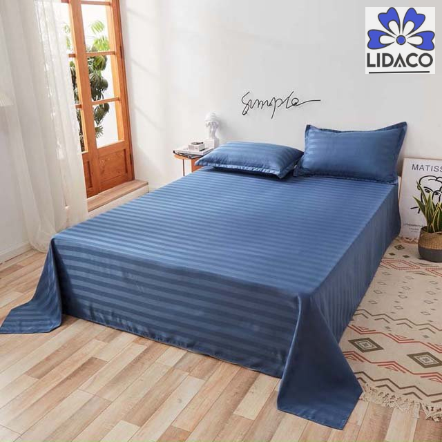 Bộ Ga Gối Cotton Kẻ 3F Lidaco Chuyên Dụng Cho Homestay, Khách Sạn Nhiều Mẫu Lựa Chọn – Xanh Biển – 1m8x2m-Nệm dày 16-20cm