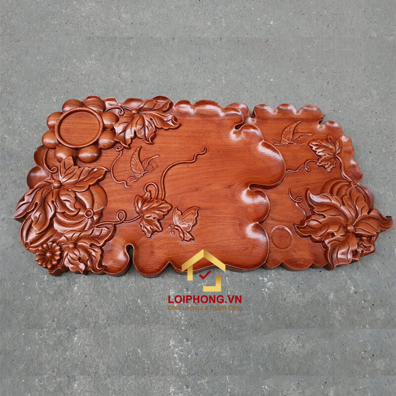 Khay trà Hoa Bí gỗ hương nguyên khối dài 65 x rộng 35 x dày 4 cm