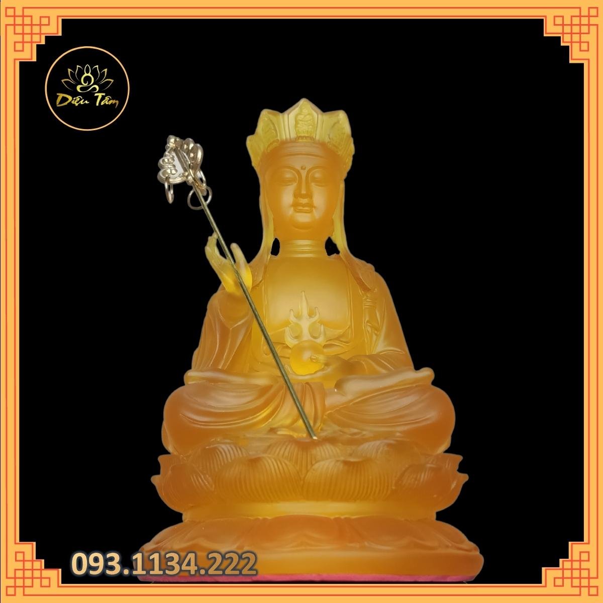 Tượng địa tạng vương bồ tát – tượng phật Địa Tạng lưu ly màu vàng cao 21cm đồ thờ cúng phong thủy shop Diệu Tâm