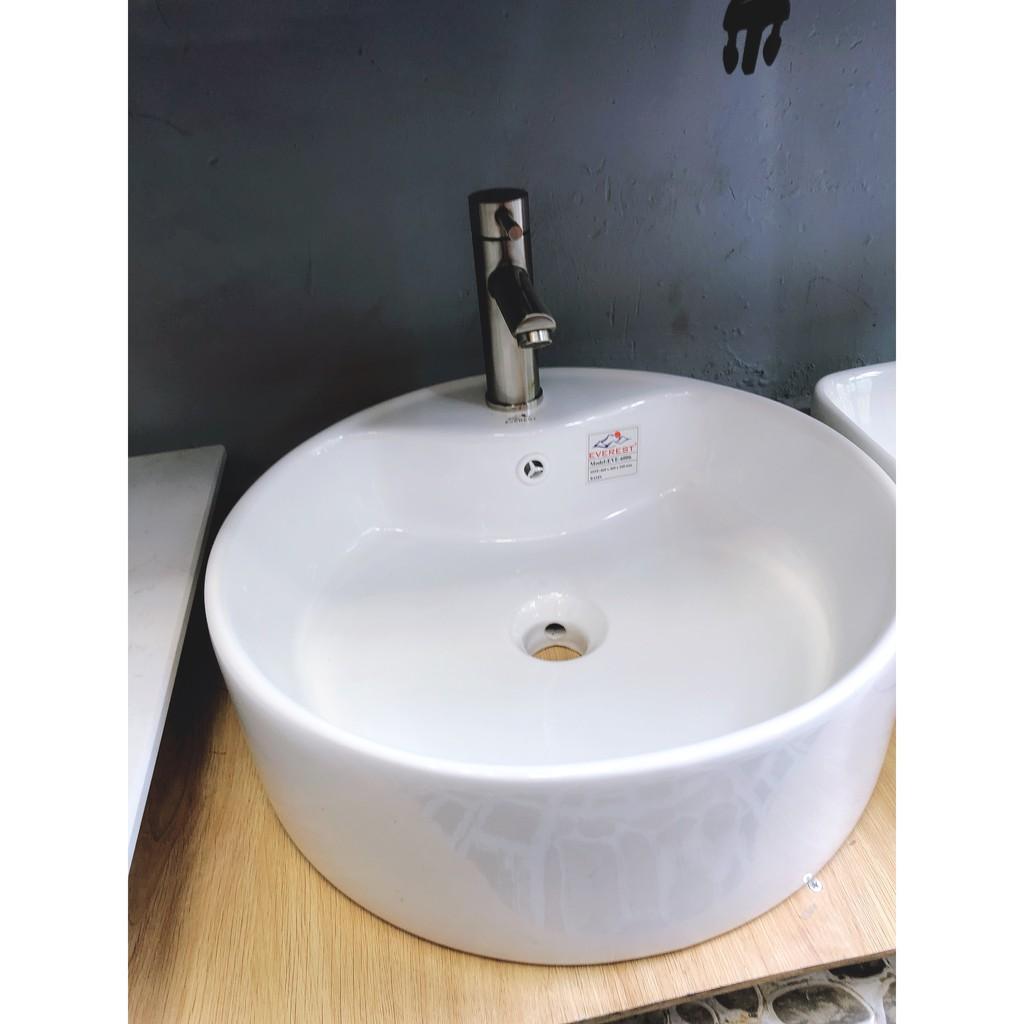 Lavabo sứ tròn để bàn tráng men nano