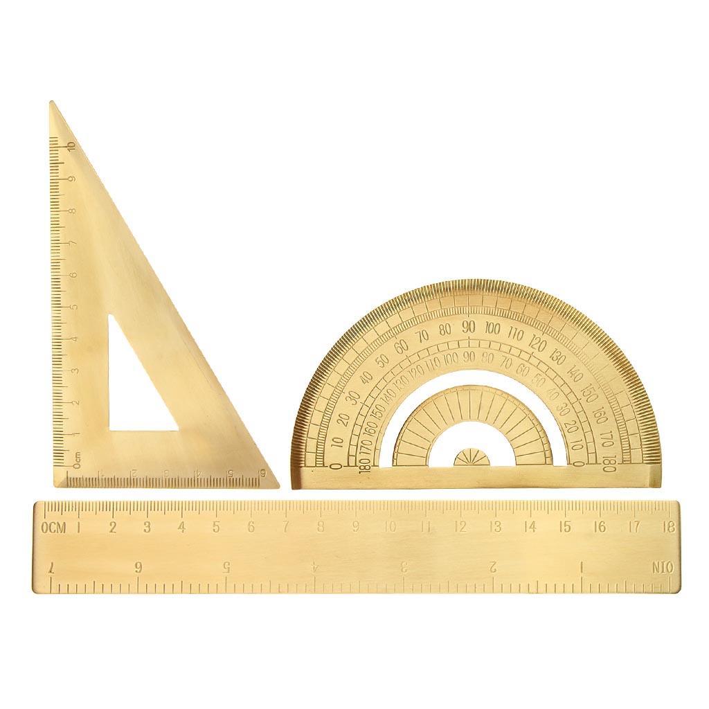 2xMini Brass Math Geometry Ruler Jewelry Measuring Tool Protractor