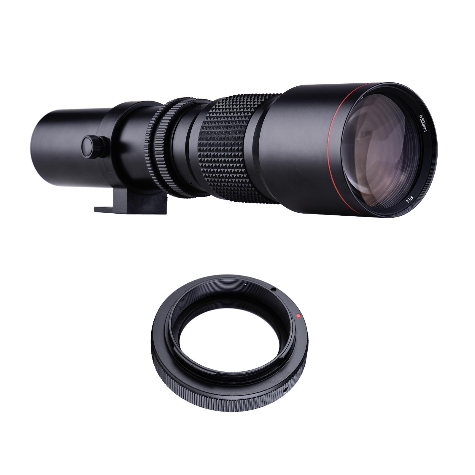 500mm F/8.0-32 Multi Coated Super Telephoto Lens Manual Zoom + T-Mount to EF-Mount Adapter Ring Kit Replacement for