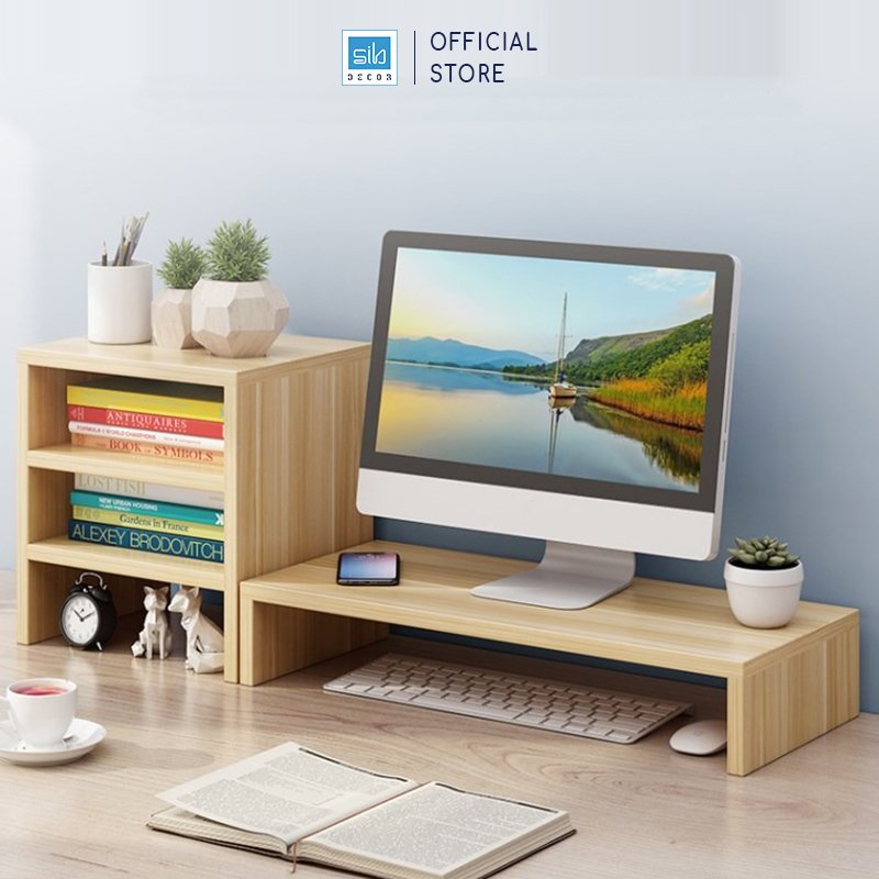Mua Từ 2 Giảm 50, Xả Hàng Cuối Năm Kệ Để Màn Hình Và Kệ Sách Để Bàn 3 Tầng Cho Văn Phòng Sib Decor Kdb09 - Vân Gỗ Sồi