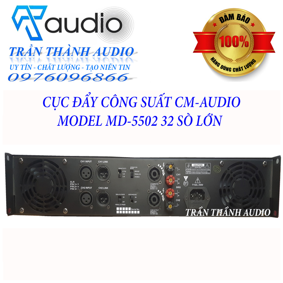 Cục đẩy công suất 2 kênh MD PA-5502 - 32 sò lớn  công suất 1600W đánh Full bass 40 hàng chính hãng CMAUDIO nhập khẩu 2024 tặng kèm jac kết nối