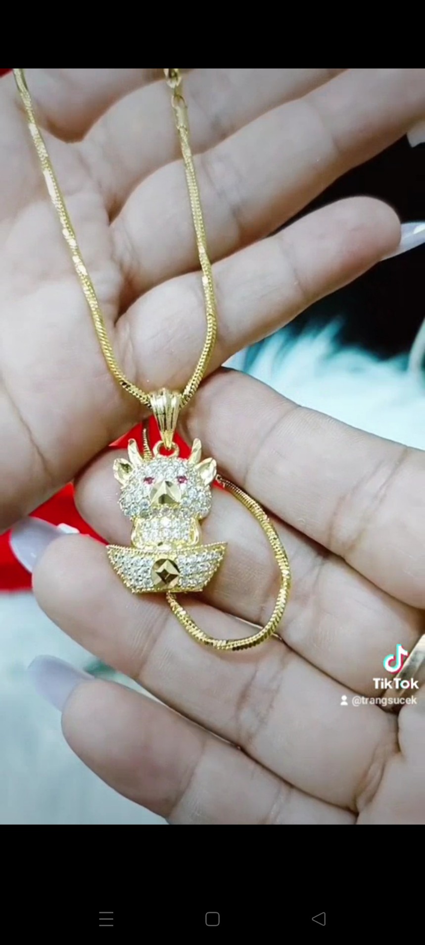 Dây chuyền mặt trâu vàn.g may mắn mạ 18.k siêu xinh E16