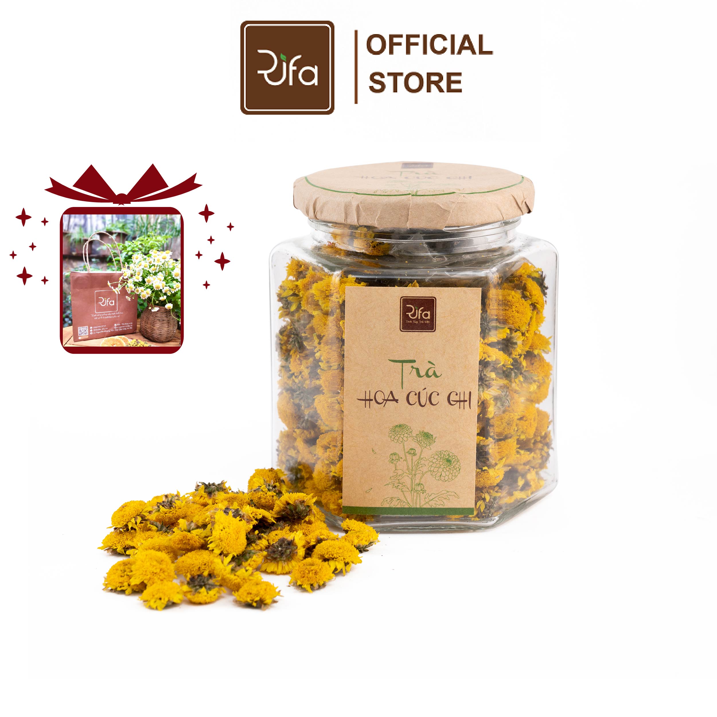 Trà hoa cúc chi sấy lạnh nguyên bông Rifa Giúp thanh nhiệt, ngủ ngon, đẹp da, chống lão hóa. Lọ 30gr