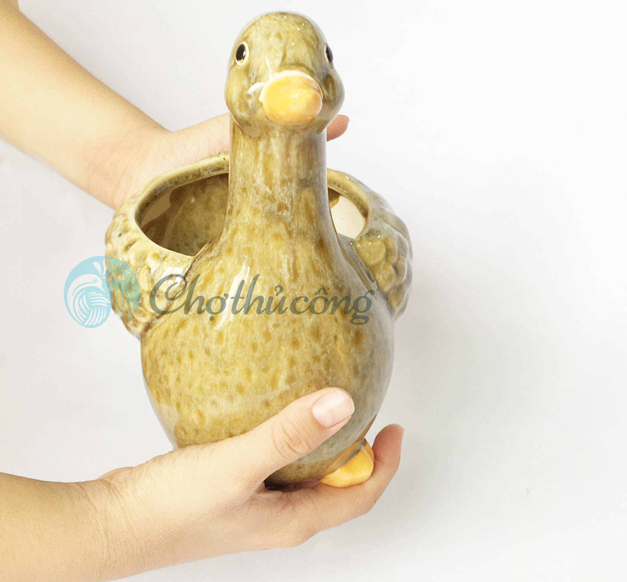 Vịt gốm tráng men - Chậu tượng gốm xinh xắn có lỗ dùng trồng cây, trang trí, decor sân vườn