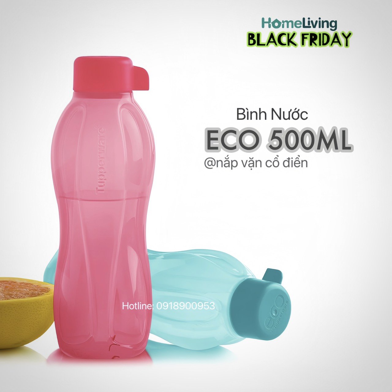 Bình nước ECO BOTTLE 500ML nắp vặn - Hồng