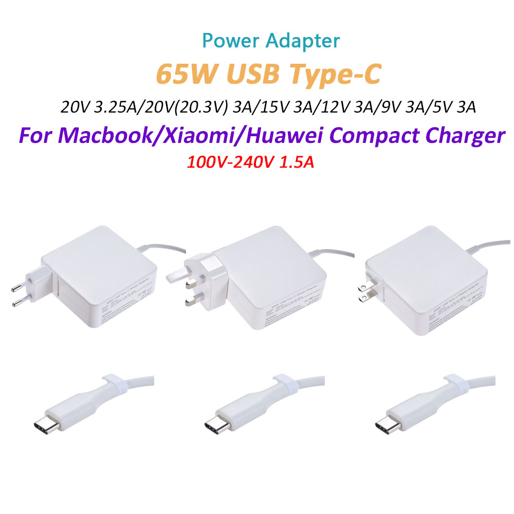 Bộ Đổi Nguồn AC DC 100v-240v 1.5a 65w Bộ Sạc USB Loại C Cho Đầu Cắm Macbook / XIaomi / Huawei Us