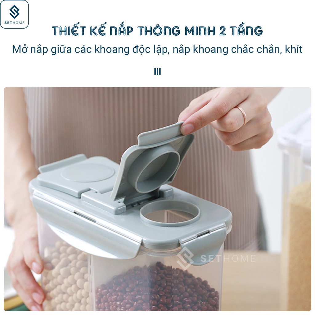 Hộp đựng hạt ngũ cốc - Hũ đựng đậu xanh, đồ khô, thực phẩm, có nắp đậy