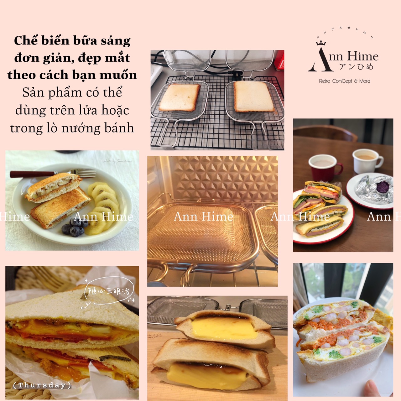 Máy Kẹp Bánh Mì Sandwich , Vỉ Kẹp Bánh Mì Nướng Trên Bếp Tiện Dụng Ohayo Japan